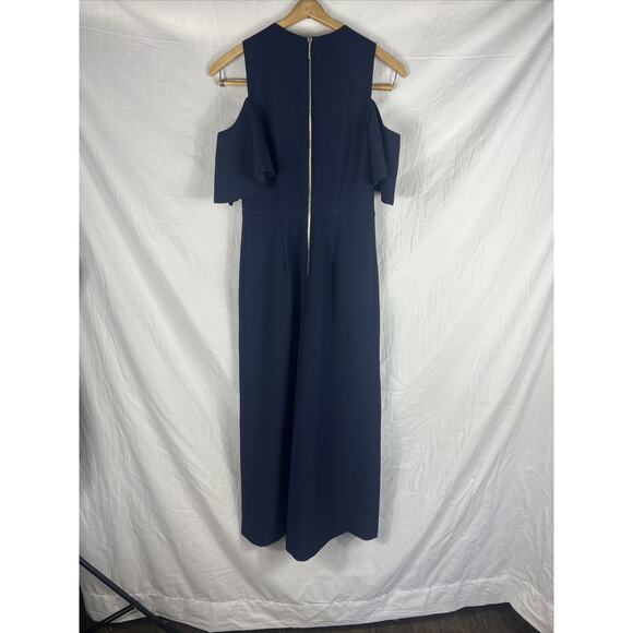 Karl Lagerfeld Navy Blue Wide Leg Sleeveless Jumpsuit Sz 0 Cold Shoulder V Neck - Picture 8 of 10